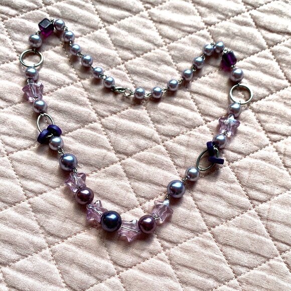 CREATION - Short necklace - Purple Violet stars- silver details - Picture 6 of 8